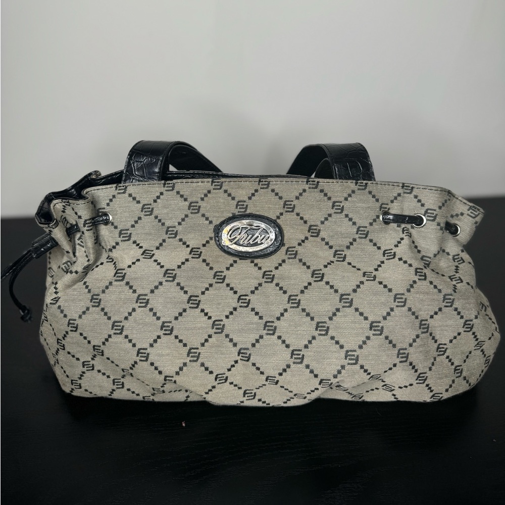 **Vintage FUBU Beige Purse w/ Black Faux Croc Skin**
